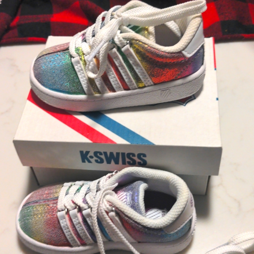 K-Swiss Kids Rainbow Glitter Sneakers in White